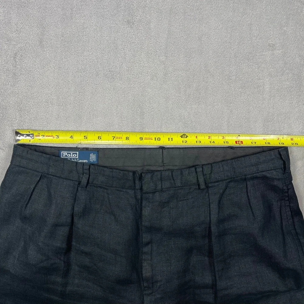 Polo Ralph Lauren Pants Mens 40(39)x32 Black 100% Linen Pleated Cuffed Trousers